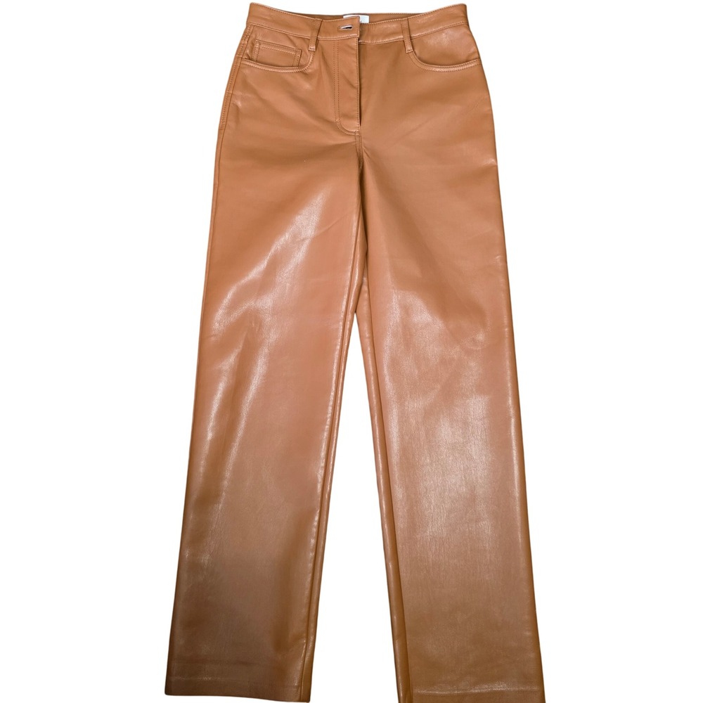 Wilfred Melina Vegan Leather Pants Cognac Brown High Rise Straight Leg Size 2